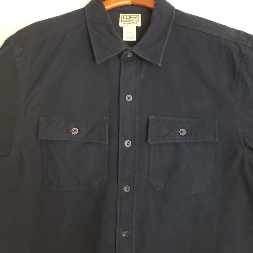 L.L.Bean Mens Traditional Fit Heavy Flannel Button Up Shirt Size L‎ Navy Cotton